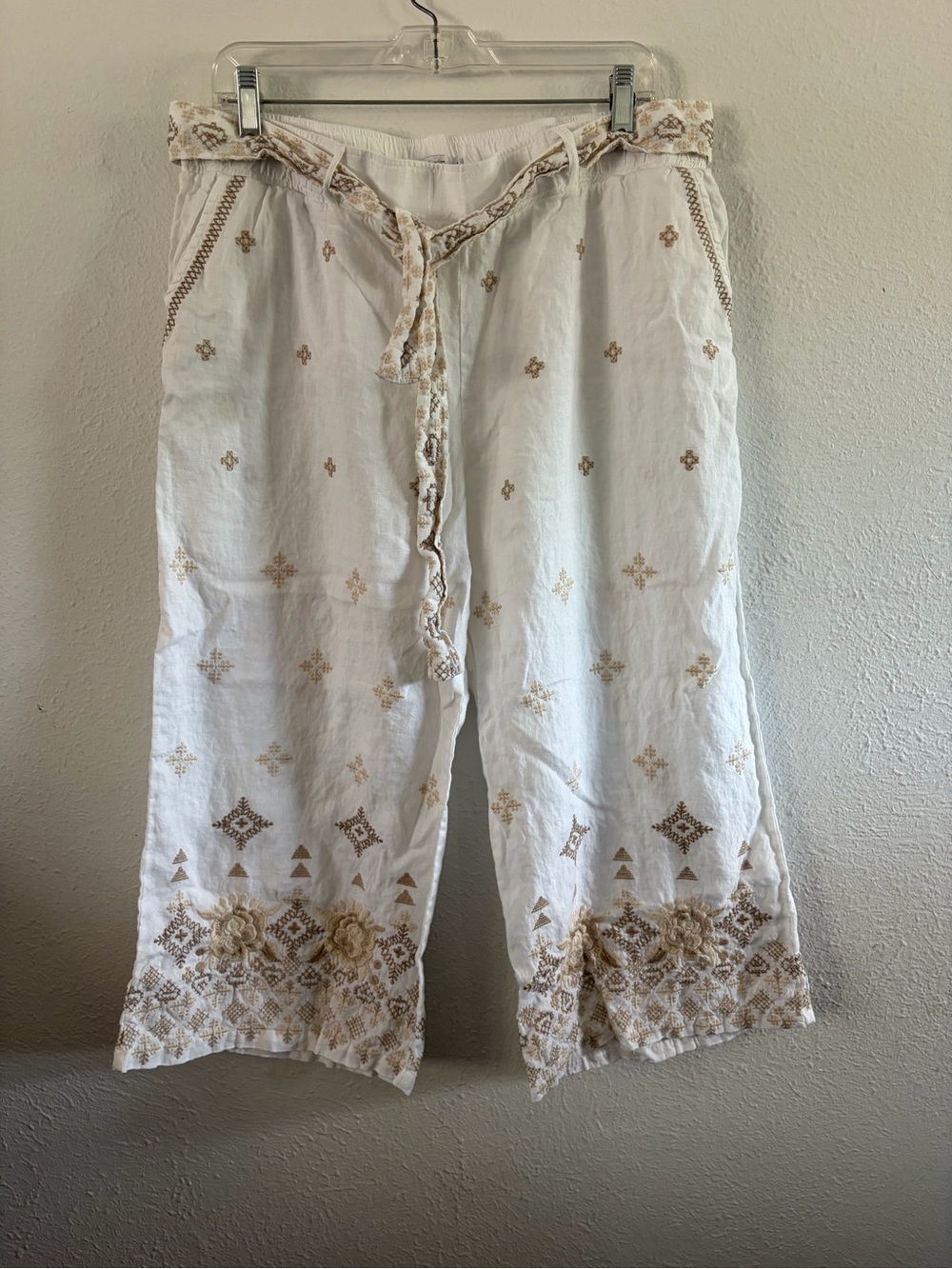 Johnny Was White Elastic Waist Linen Pants